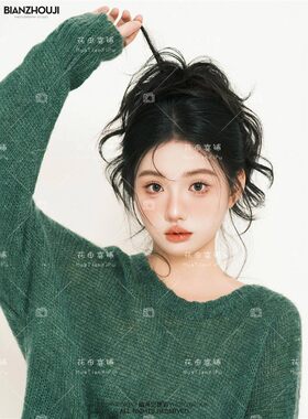 2026照相馆新款韩杂少女小清新氧气感绿色毛衣氛围感肖像写真摄影