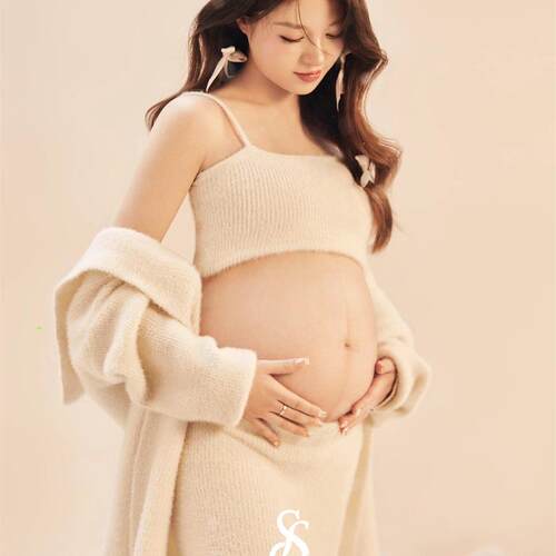 新款影楼孕妇照服装可爱俏皮纯欲慵懒风孕妈咪居家在家拍摄影服装