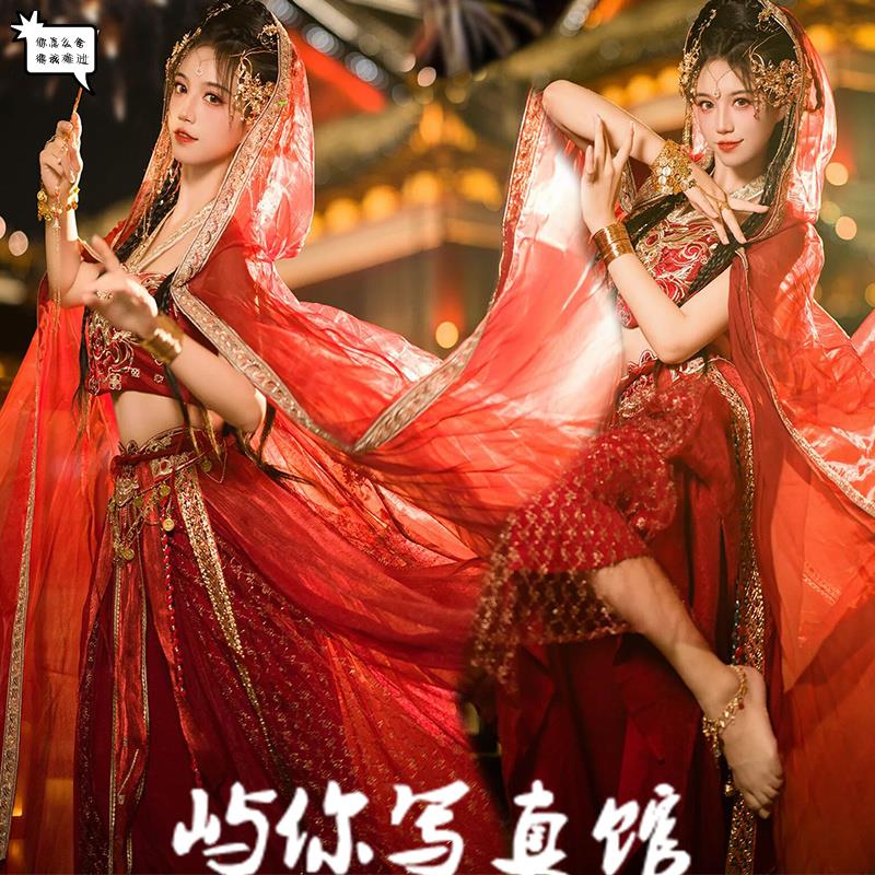 敦煌飞天西域红色舞姬摄影拍照服装大漠公主异域风情西双版纳旅拍