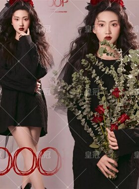 新款影楼拍照个性黑色毛衣主题写真慵懒氛围感女孩高级艺术照服装