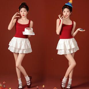 影楼新款拍照主题韩系极简纯欲高级感白色女裙肖像写真艺术照服装