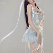 网纱吊带背心百褶半身裙艺术服装 新款 影楼个人主题拍照纯欲风套装