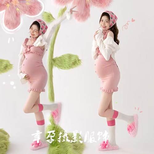 影楼主题新款孕妇照服装韩系甜美风可盐可甜孕妈大肚照衣服在家拍