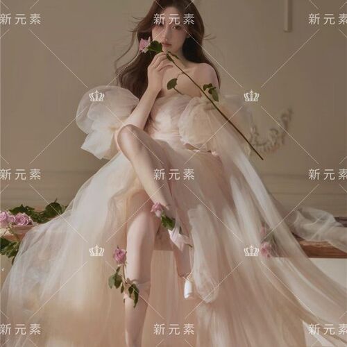 照相馆主题森系梦幻甜美婚纱礼服少女法式温柔氛围感写真网纱洋装