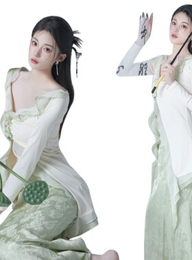 照相馆新款新中式中国风主题复古水墨画旗袍清冷感摄影艺术照服装