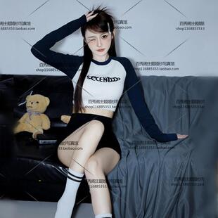 影楼新款 韩系画报风甜美少女氛围感黑色抹胸连衣裙写真艺术照服装