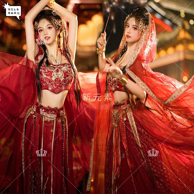 大漠公主敦煌飞天西域红色舞姬摄影异域风情西双版纳旅拍拍照服装