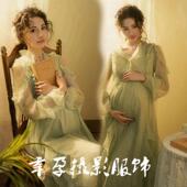 氛围感孕妈咪褶皱连衣裙写真 复古油画风孕妇拍照服装 影楼新款 法式