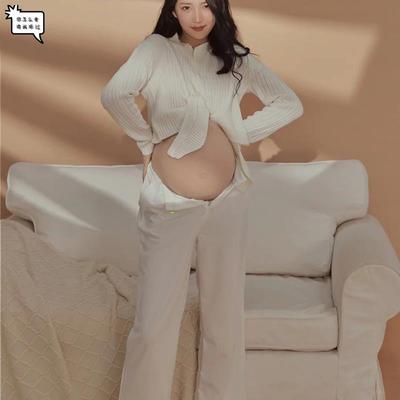 新款孕妇照服装小清新白色针织上衣影楼写真大肚艺术照摄影拍照衣