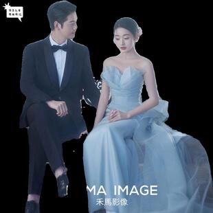 彩纱鱼尾蓝色抹胸复古园林 影楼主题新款 服装 定制订做定做服装