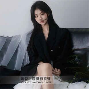 照相馆新款工作室主题甜酷风黑色西装个人生日少女写真艺术照服装