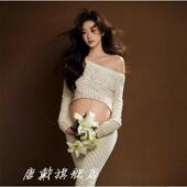 新款 春日韩系小清新甜美俏皮孕妈大肚照衣服在家拍 影楼孕妇照服装