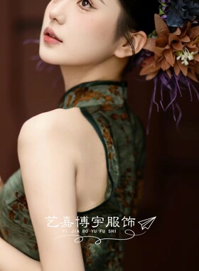 浔埔簪花新中式复古改良旗袍民国风情旅拍写真挂颈洋装摄影服装