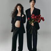 艺术照服装 影楼孕妇拍照服装 套装 高级感简约黑色孕妇情侣西装 新款