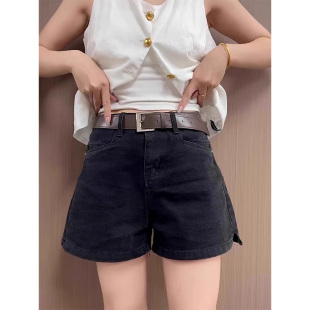 高腰显瘦小个子开叉阔腿热裤 8018 2025新款 女夏季 黑色牛仔短裤