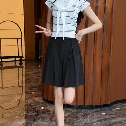 高腰西装五分短裤女夏薄款显瘦