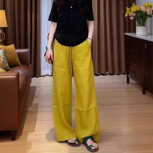 设计感宽松阔腿裤 2635 新款 女夏季 子 47黄色亚麻休闲裤