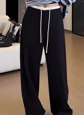 2262#46黑色西装裤女春秋小个子窄版阔腿裤高腰垂感直筒休闲裤子