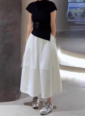 2591#白色A字半身裙女春季新款大码梨形身材遮肉显瘦宽松半身裙子