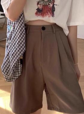 2071#30夏季薄款灰色西装休闲短裤女大码高腰阔腿5分裤