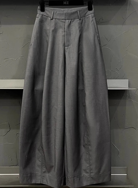 6089#47灰色阔腿西装裤女秋季大码胖mm高腰显瘦垂坠感 休闲直筒裤