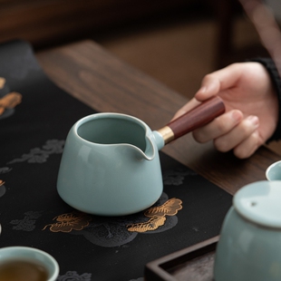汝窑木把侧把壶家用手工汝瓷茶壶陶瓷单壶简约功夫茶具手柄泡茶壶