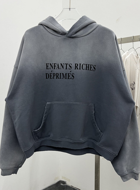 白敬亭同款ERD忧郁富二代蓝色渐变渲染水洗复古连帽卫衣男女帽衫