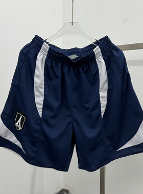 欧美潮牌夏季铁塔徽章白色条纹拼接网纱短裤男女宽松运动裤沙滩裤