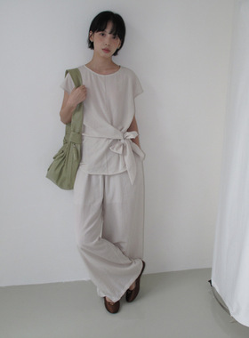 衣夫 十三行女装腰间设计绑带上衣+韩版松紧灯笼裤SG23398