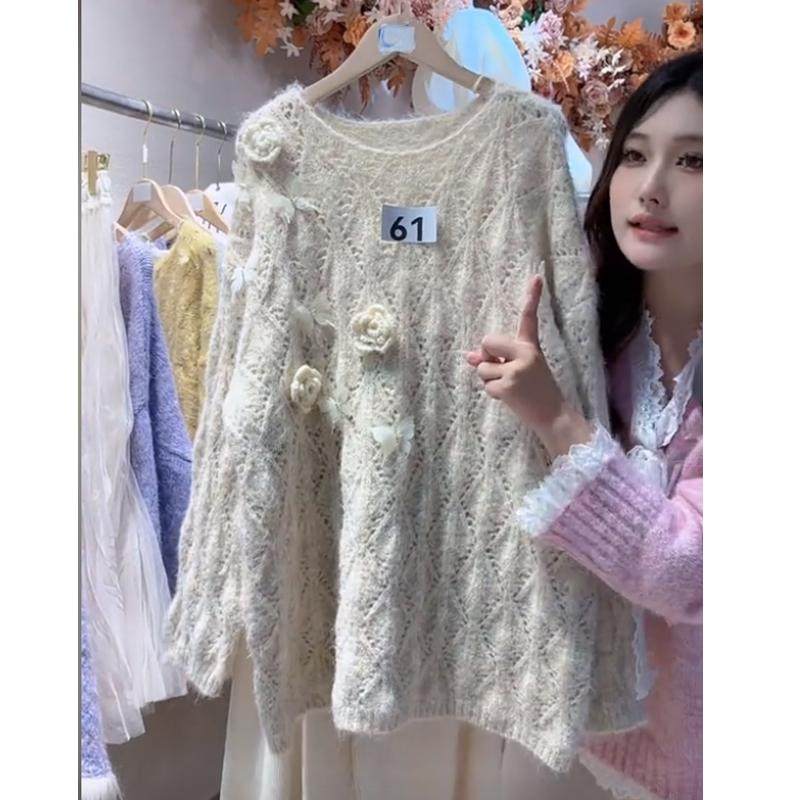 高级感宽松别致玫瑰花针织毛衣女温柔风气质设计感套头减龄上衣洋
