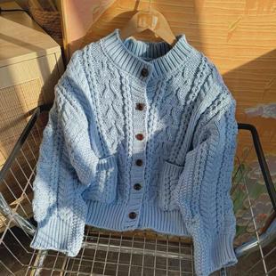 韩系温柔风时尚圆领加厚麻花针织开衫毛衣外套女秋冬新款百搭上衣