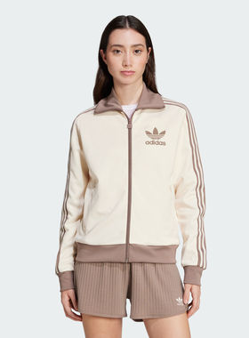 Adidas三叶草女子短款复古三条纹立领运动长袖外套JC5807