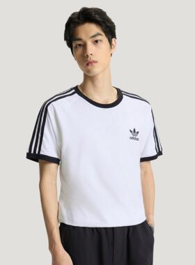 Adidas三叶草男女款3-STRIPES TEE 运动修身短袖圆领T恤KB2460