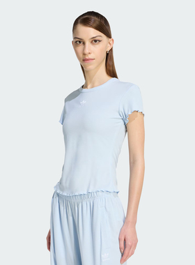 Adidas/阿迪达斯正品女子短款波浪边运动修身短袖T恤KE1108