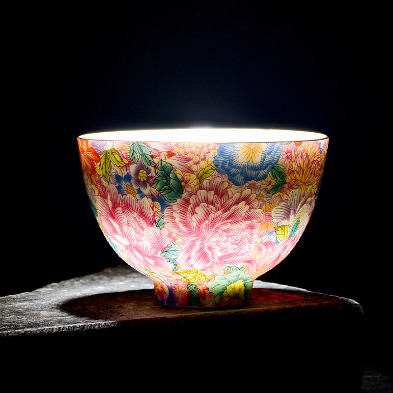 珐琅彩万花茶杯宫廷风主人杯单个带礼盒装陶瓷功夫茶具大号茶碗杯,餐饮具,茶杯,淘宝优惠券,粉丝福利购,淘宝优惠卷