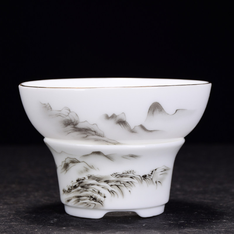 德化白瓷玉泥茶滤手绘青花蓝口玉泥茶漏纯色瓷茶漏斗茶叶隔过滤网