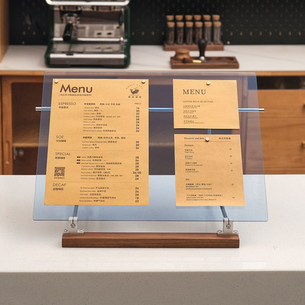 高级感光轴菜单架桌面菜单展示牌透明亚克力餐厅点餐立牌广告架子