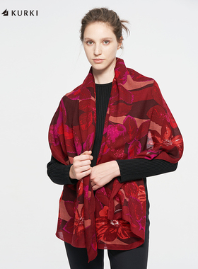 MARJAKURKI玛丽亚古琦红色羊毛围巾女冬季妈妈款保暖披肩外搭礼盒