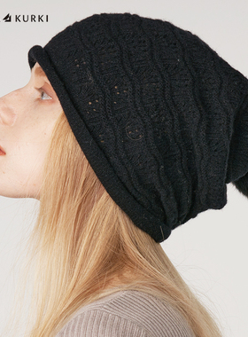 MARJAKURKI玛丽亚古琦毛线帽子女秋冬季黑色羊毛针织帽保暖毛绒帽