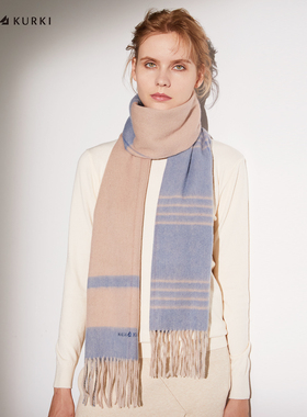 MARJAKURKI玛丽亚古琦格纹羊毛羊绒围巾女冬季加厚保暖围脖情侣款