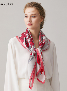MARJAKURKI玛丽亚古琦红色大方巾丝巾女高级感妈妈款真丝围巾披肩