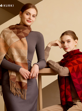 MARJAKURKI玛丽亚古琦红色格子羊毛围巾女冬季大红围巾本命年礼物