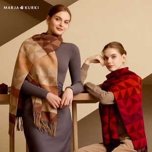 MARJAKURKI玛丽亚古琦红色格子羊毛围巾女冬季大红围巾本命年礼物