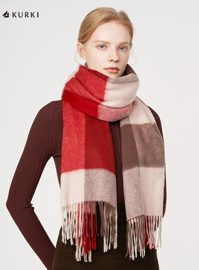 MARJAKURKI玛丽亚古琦红色羊毛围巾女冬季高级感保暖披肩外搭礼盒