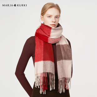 MARJAKURKI玛丽亚古琦红色羊毛围巾女冬季高级感保暖披肩外搭礼盒