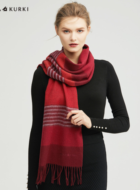 MARJAKURKI玛丽亚古琦新年红色围巾高级感礼盒羊毛羊绒围巾女冬季