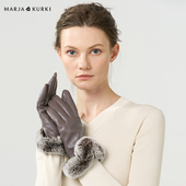 MARJAKURKI玛丽亚古琦獭兔毛真皮手套保暖触屏羊皮手套女冬季 礼盒