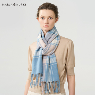MARJAKURKI玛丽亚古琦针织羊毛围巾女生冬季英伦格子羊绒围巾礼盒