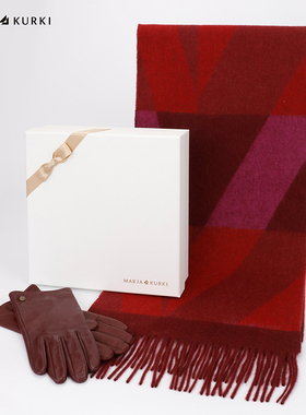 【礼赠礼物】玛丽亚古琦红色羊绒围巾女冬季羊皮真皮手套礼盒套装