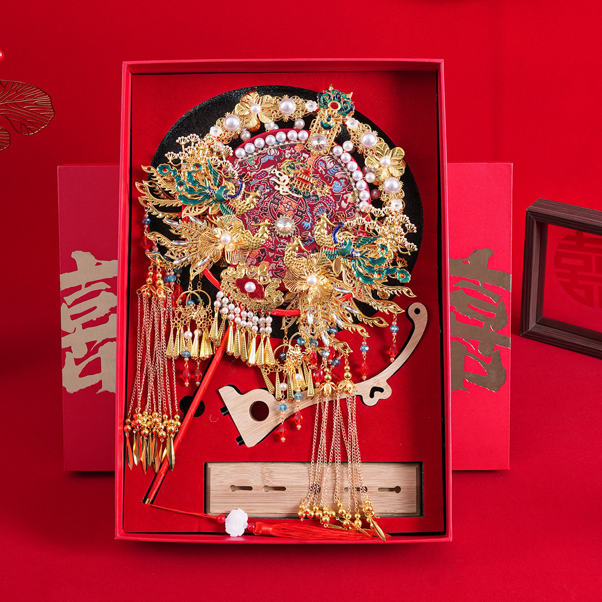 团扇新娘结婚扇子材料包diy双面双色高级秀禾喜扇婚礼物成品出嫁